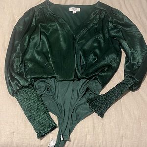 Emerald green satin body suit